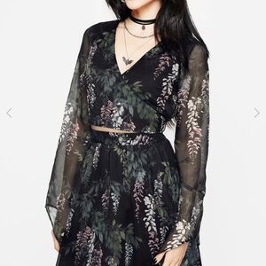 COPY - Wisteria Floral Print Chiffon Bell Sleeve Wrap Tie Top